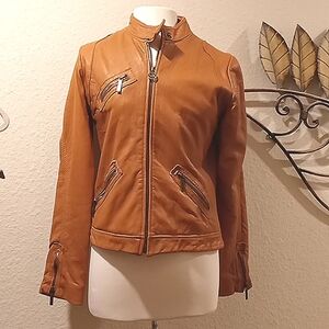 MICHAEL KORS LEATHER FULL ZIP JACKET SIZE MEDIUM